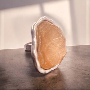 Cream, Tan Stone Cocktail Statement Ring